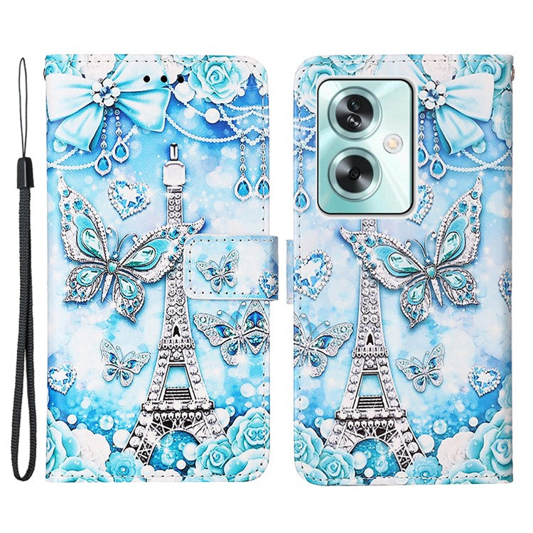 YB Pattern Printing Leather Series-4 for Oppo A79 5G / A2 5G Case Leather Wallet Flip Cover - Eiffel Tower and Butterfly