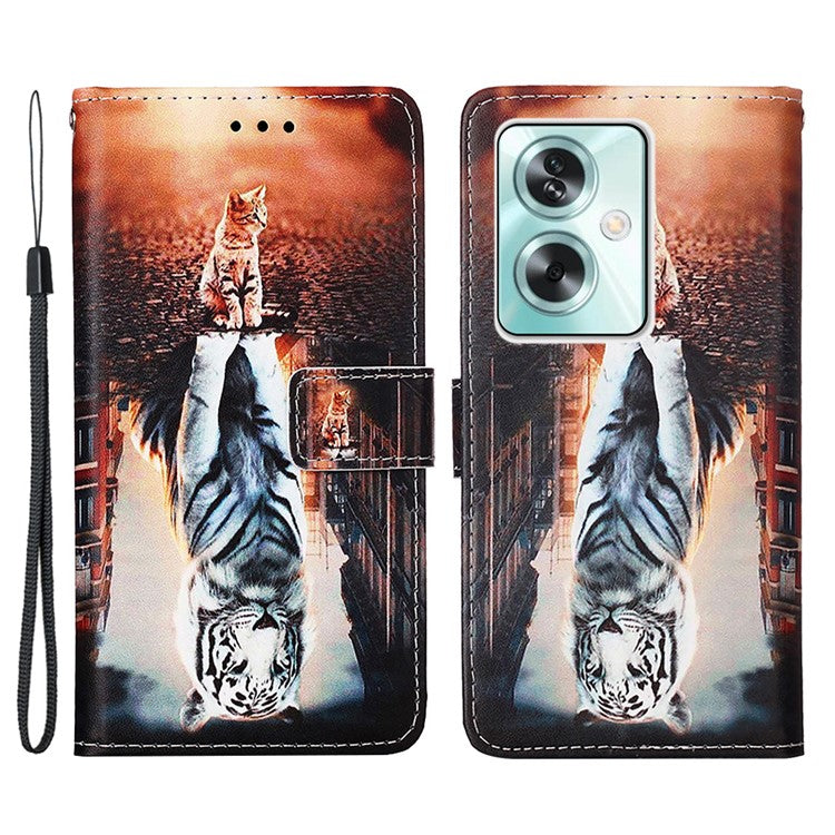 YB Pattern Printing Leather Series-4 for Oppo A79 5G / A2 5G Case Leather Wallet Flip Cover - Cat and Tiger