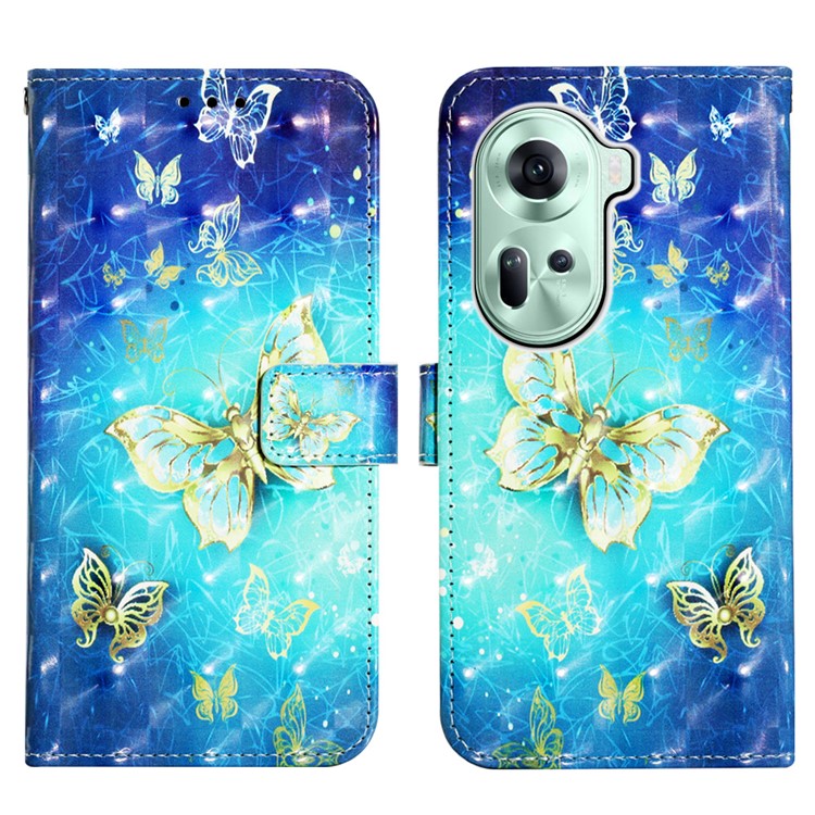 YB Pattern Printing Leather Series-2 For Oppo Reno11 5G (Global) Case Anti-Drop Leather Phone Cover - Golden Butterflies