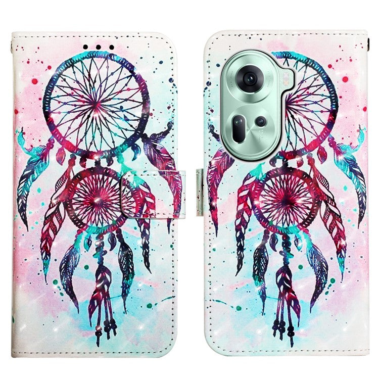 YB Pattern Printing Leather Series-2 For Oppo Reno11 5G (Global) Case Anti-Drop Leather Phone Cover - Colorful Wind Chime