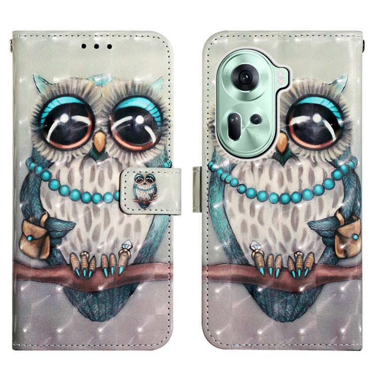 YB Pattern Printing Leather Series-2 For Oppo Reno11 5G (Global) Case Anti-Drop Leather Phone Cover - Grey Owl