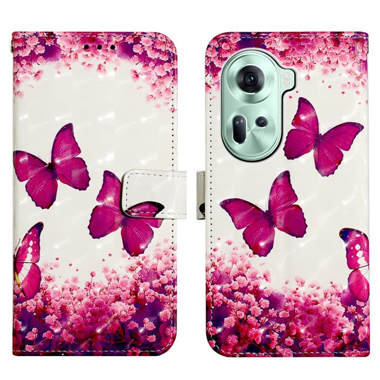 YB Pattern Printing Leather Series-2 For Oppo Reno11 5G (Global) Case Anti-Drop Leather Phone Cover - Rose Butterflies