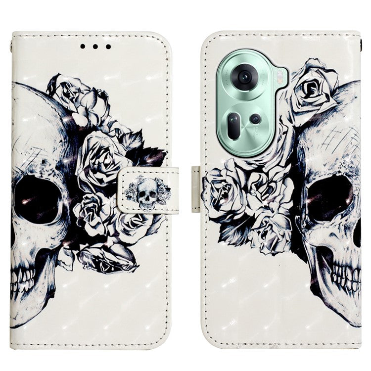 YB Pattern Printing Leather Series-2 For Oppo Reno11 5G (Global) Case Anti-Drop Leather Phone Cover - Skull