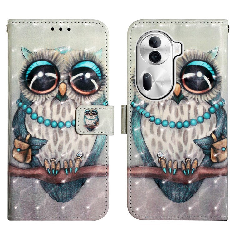 YB Pattern Printing Leather Series-2 For Oppo Reno11 Pro 5G (Global) Protective Case Leather Phone Shell - Grey Owl