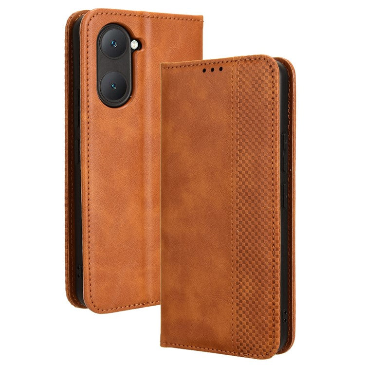 For vivo Y28s 5G / T3 Lite 5G / Y03 / Y18 4G / Y18e 4G Case Wallet Magnetic Closure Leather Retro Phone Cover - Brown