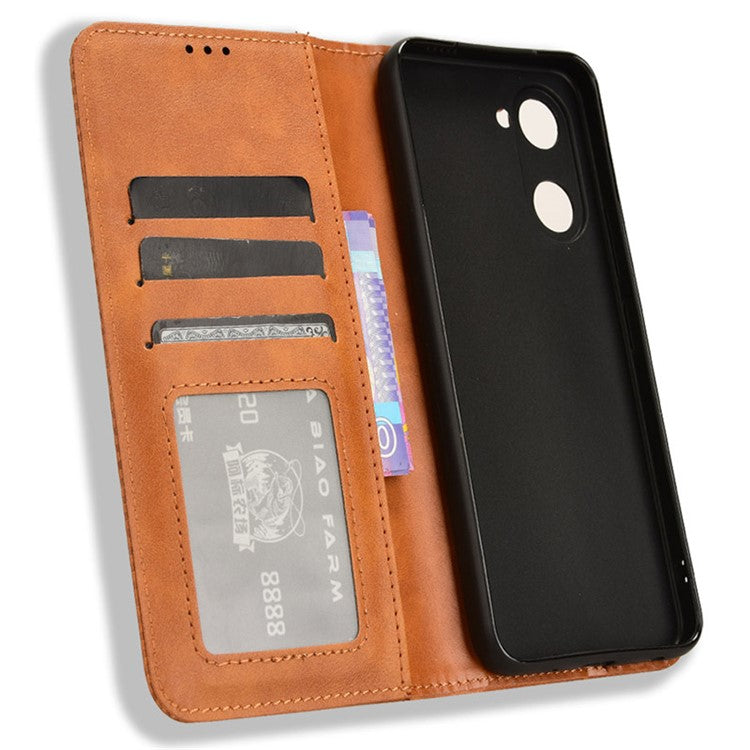 For vivo Y28s 5G / T3 Lite 5G / Y03 / Y18 4G / Y18e 4G Case Wallet Magnetic Closure Leather Retro Phone Cover - Brown