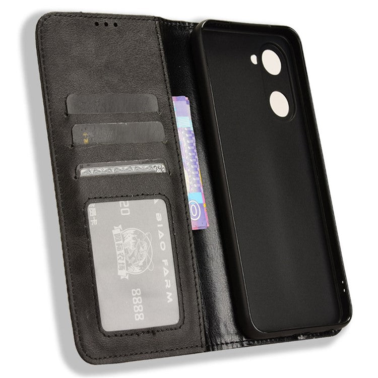 For vivo Y28s 5G / T3 Lite 5G / Y03 / Y18 4G / Y18e 4G Case Wallet Magnetic Closure Leather Retro Phone Cover - Black