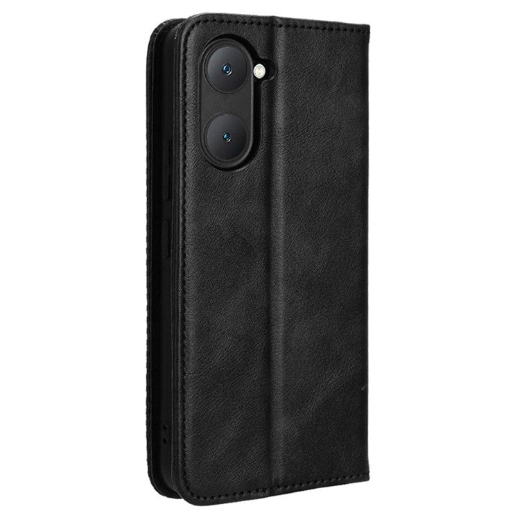 For vivo Y28s 5G / T3 Lite 5G / Y03 / Y18 4G / Y18e 4G Case Wallet Magnetic Closure Leather Retro Phone Cover - Black