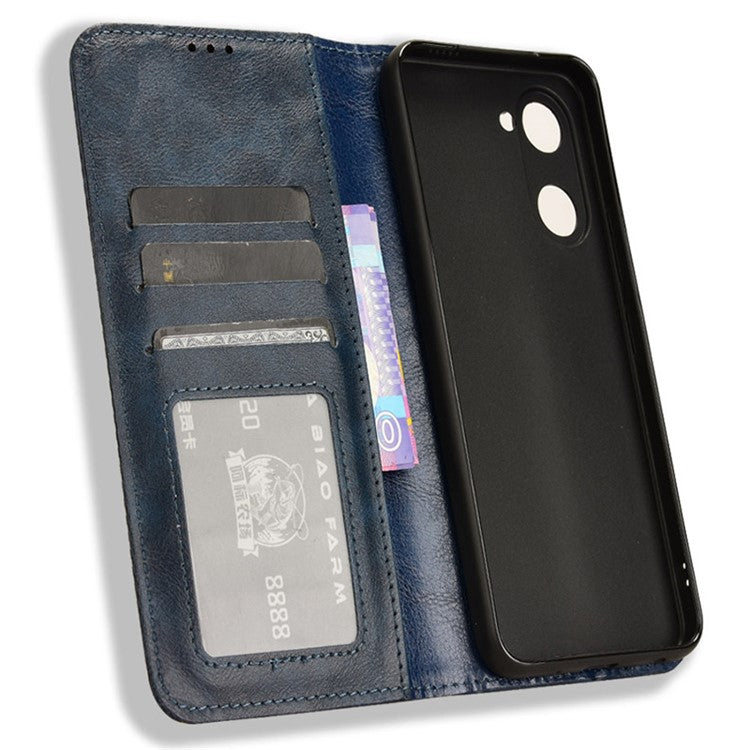 For vivo Y28s 5G / T3 Lite 5G / Y03 / Y18 4G / Y18e 4G Case Wallet Magnetic Closure Leather Retro Phone Cover - Blue