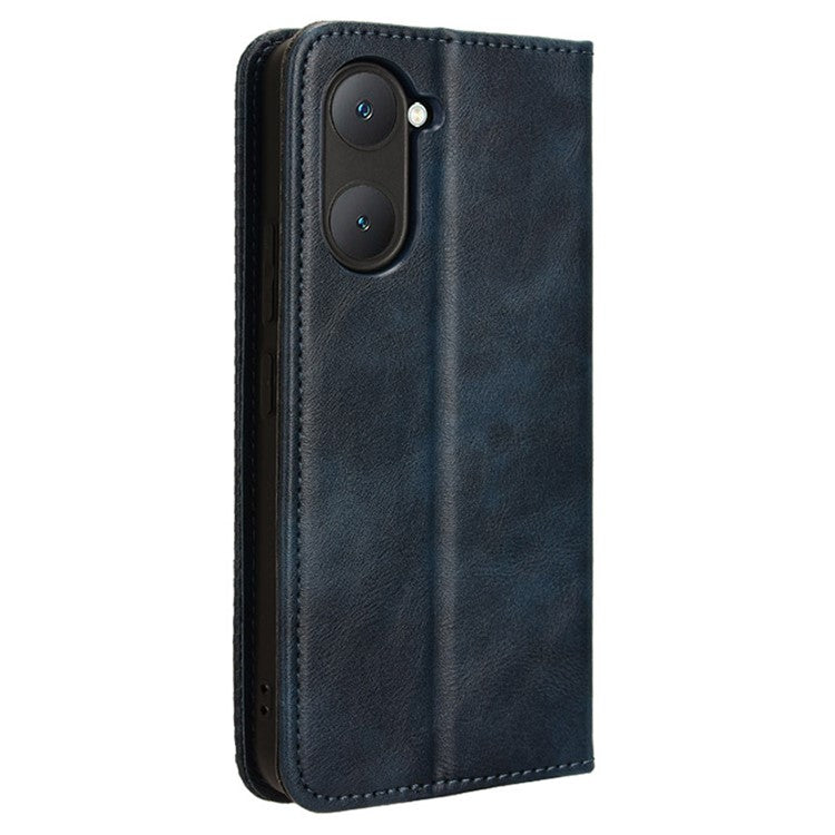 For vivo Y28s 5G / T3 Lite 5G / Y03 / Y18 4G / Y18e 4G Case Wallet Magnetic Closure Leather Retro Phone Cover - Blue