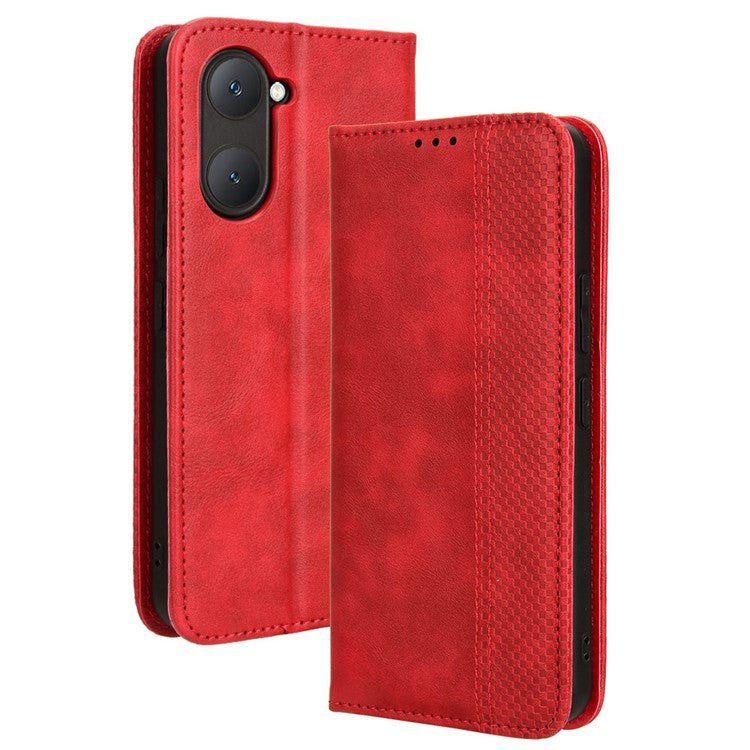 For vivo Y28s 5G / T3 Lite 5G / Y03 / Y18 4G / Y18e 4G Case Wallet Magnetic Closure Leather Retro Phone Cover - Red