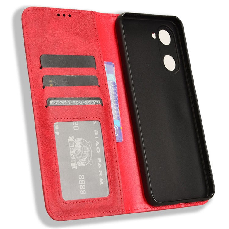 For vivo Y28s 5G / T3 Lite 5G / Y03 / Y18 4G / Y18e 4G Case Wallet Magnetic Closure Leather Retro Phone Cover - Red