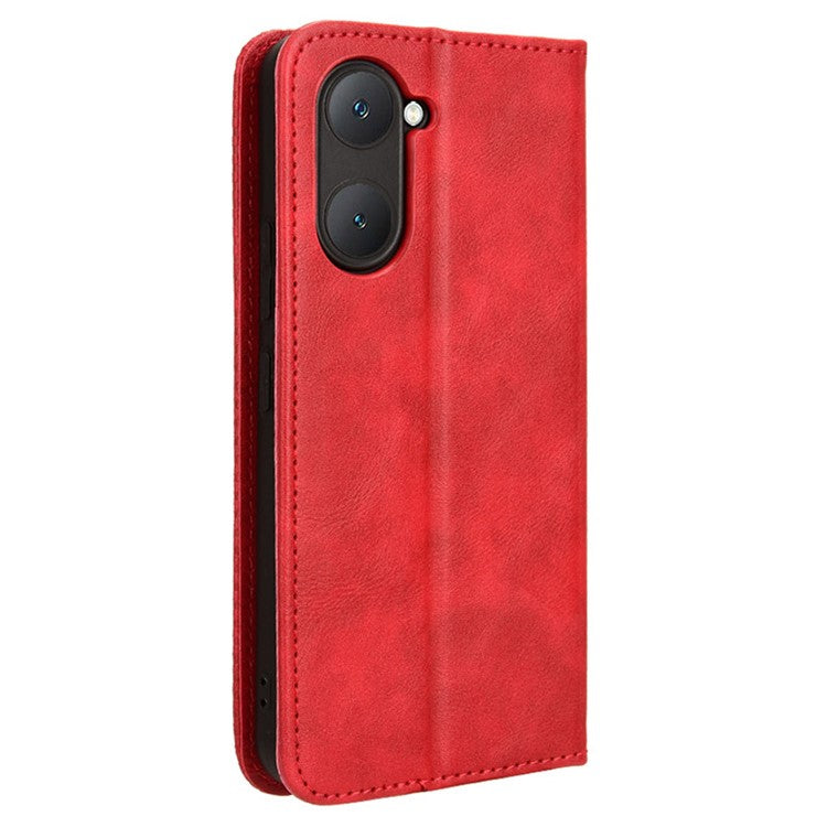 For vivo Y28s 5G / T3 Lite 5G / Y03 / Y18 4G / Y18e 4G Case Wallet Magnetic Closure Leather Retro Phone Cover - Red