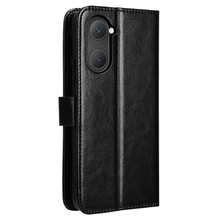 For vivo Y28s 5G / T3 Lite 5G / Y03 / Y18 4G / Y18e 4G Leather Case Crazy Horse Texture Folio Flip Wallet Phone Cover - Black