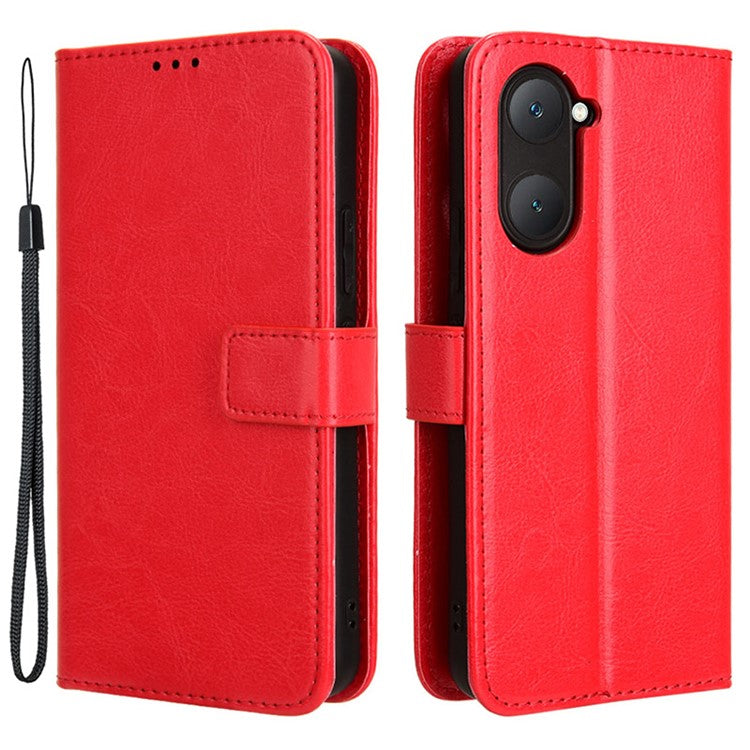 For vivo Y28s 5G / T3 Lite 5G / Y03 / Y18 4G / Y18e 4G Leather Case Crazy Horse Texture Folio Flip Wallet Phone Cover - Red