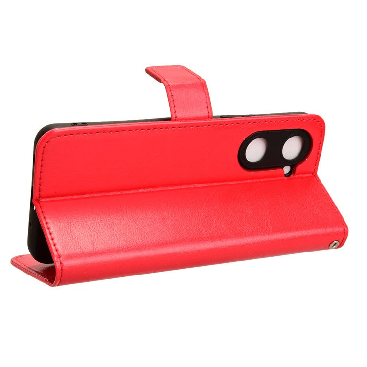 For vivo Y28s 5G / T3 Lite 5G / Y03 / Y18 4G / Y18e 4G Leather Case Crazy Horse Texture Folio Flip Wallet Phone Cover - Red