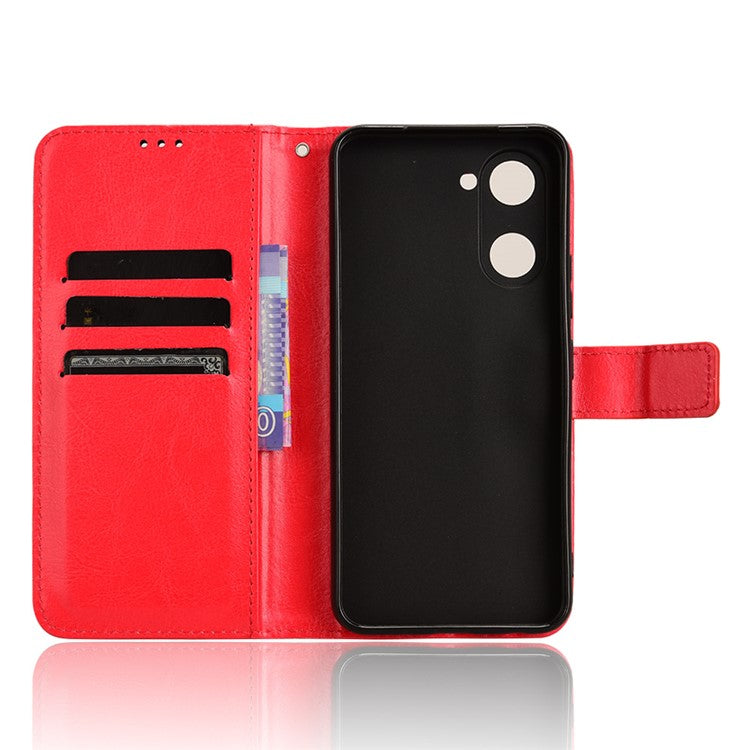 For vivo Y28s 5G / T3 Lite 5G / Y03 / Y18 4G / Y18e 4G Leather Case Crazy Horse Texture Folio Flip Wallet Phone Cover - Red