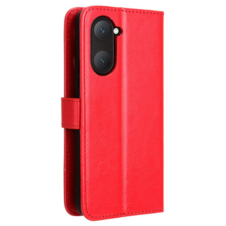 For vivo Y28s 5G / T3 Lite 5G / Y03 / Y18 4G / Y18e 4G Leather Case Crazy Horse Texture Folio Flip Wallet Phone Cover - Red