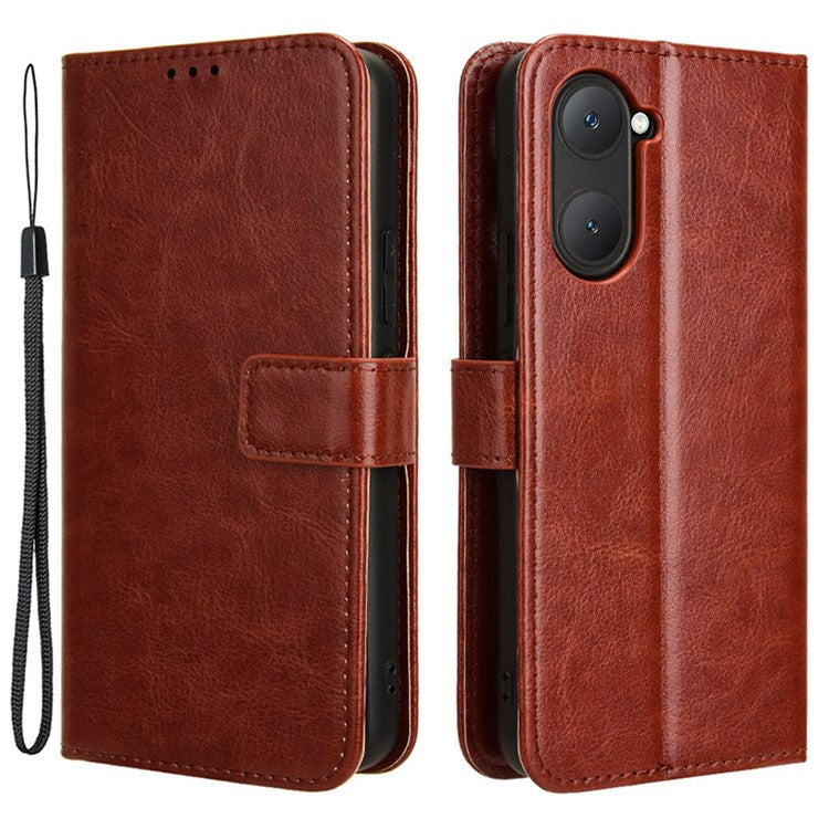 For vivo Y28s 5G / T3 Lite 5G / Y03 / Y18 4G / Y18e 4G Leather Case Crazy Horse Texture Folio Flip Wallet Phone Cover - Brown