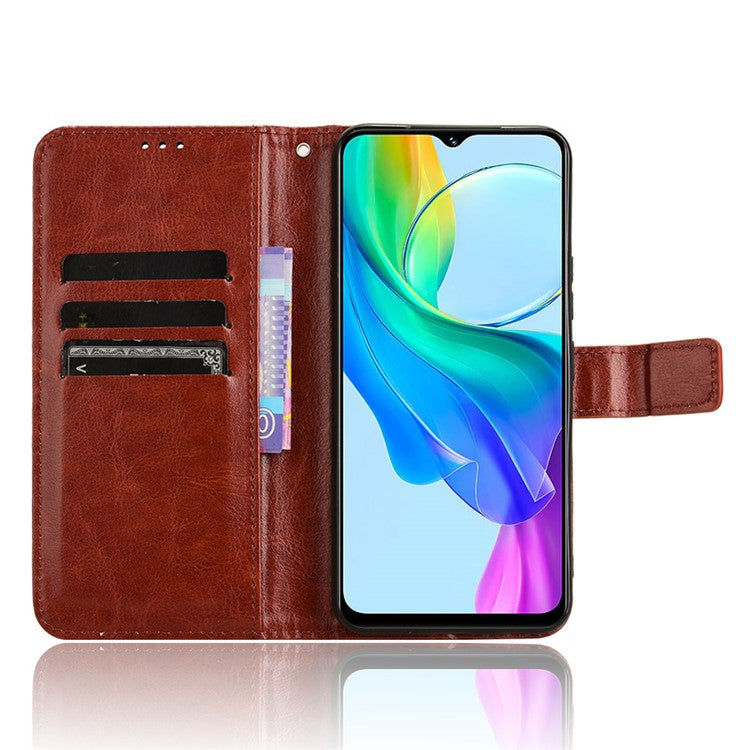 For vivo Y28s 5G / T3 Lite 5G / Y03 / Y18 4G / Y18e 4G Leather Case Crazy Horse Texture Folio Flip Wallet Phone Cover - Brown