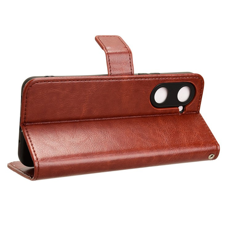 For vivo Y28s 5G / T3 Lite 5G / Y03 / Y18 4G / Y18e 4G Leather Case Crazy Horse Texture Folio Flip Wallet Phone Cover - Brown