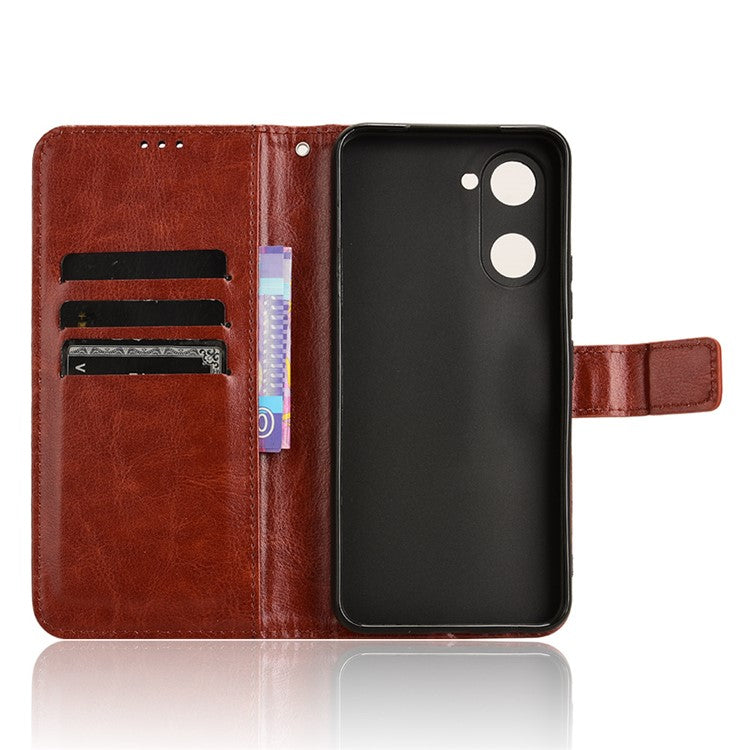 For vivo Y28s 5G / T3 Lite 5G / Y03 / Y18 4G / Y18e 4G Leather Case Crazy Horse Texture Folio Flip Wallet Phone Cover - Brown