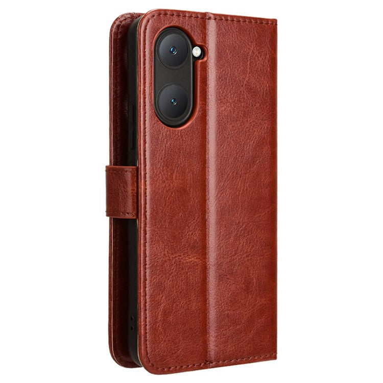 For vivo Y28s 5G / T3 Lite 5G / Y03 / Y18 4G / Y18e 4G Leather Case Crazy Horse Texture Folio Flip Wallet Phone Cover - Brown