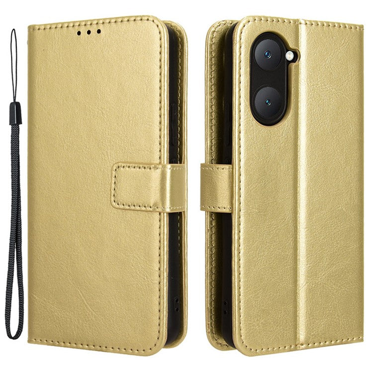 For vivo Y28s 5G / T3 Lite 5G / Y03 / Y18 4G / Y18e 4G Leather Case Crazy Horse Texture Folio Flip Wallet Phone Cover - Gold