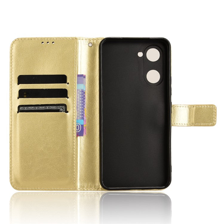 For vivo Y28s 5G / T3 Lite 5G / Y03 / Y18 4G / Y18e 4G Leather Case Crazy Horse Texture Folio Flip Wallet Phone Cover - Gold