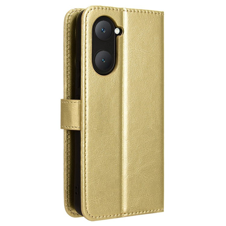 For vivo Y28s 5G / T3 Lite 5G / Y03 / Y18 4G / Y18e 4G Leather Case Crazy Horse Texture Folio Flip Wallet Phone Cover - Gold