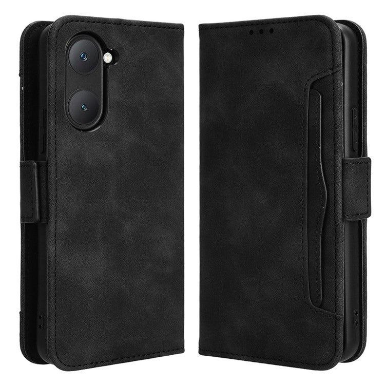 For vivo Y28s 5G / T3 Lite 5G / Y03 / Y18 4G / Y18e 4G Leather Case with Multiple Card Slots Full Protection Wallet Phone Cover - Black