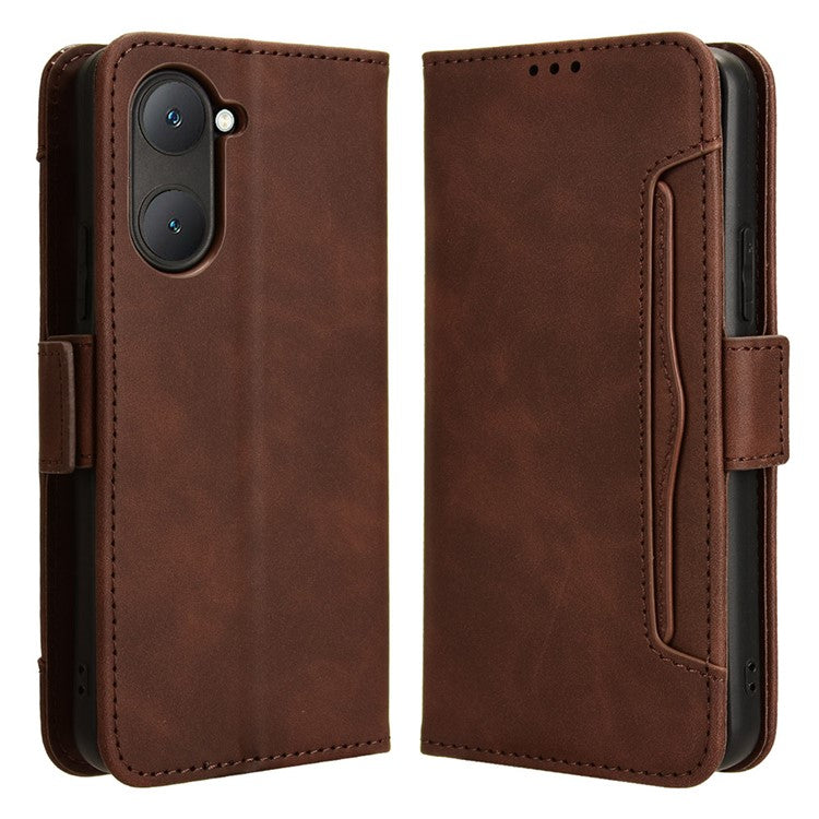 For vivo Y28s 5G / T3 Lite 5G / Y03 / Y18 4G / Y18e 4G Leather Case with Multiple Card Slots Full Protection Wallet Phone Cover - Brown