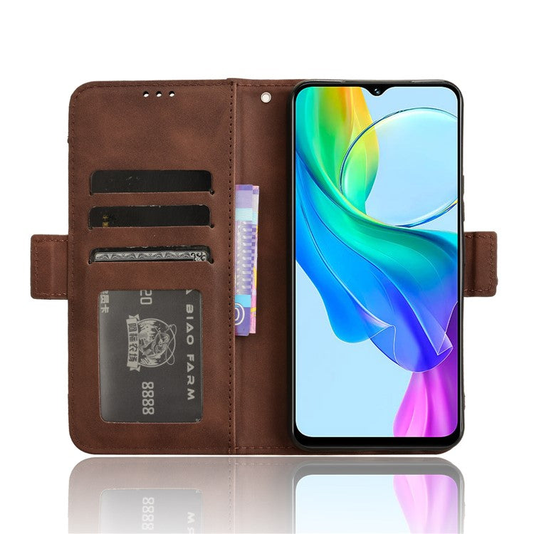 For vivo Y28s 5G / T3 Lite 5G / Y03 / Y18 4G / Y18e 4G Leather Case with Multiple Card Slots Full Protection Wallet Phone Cover - Brown