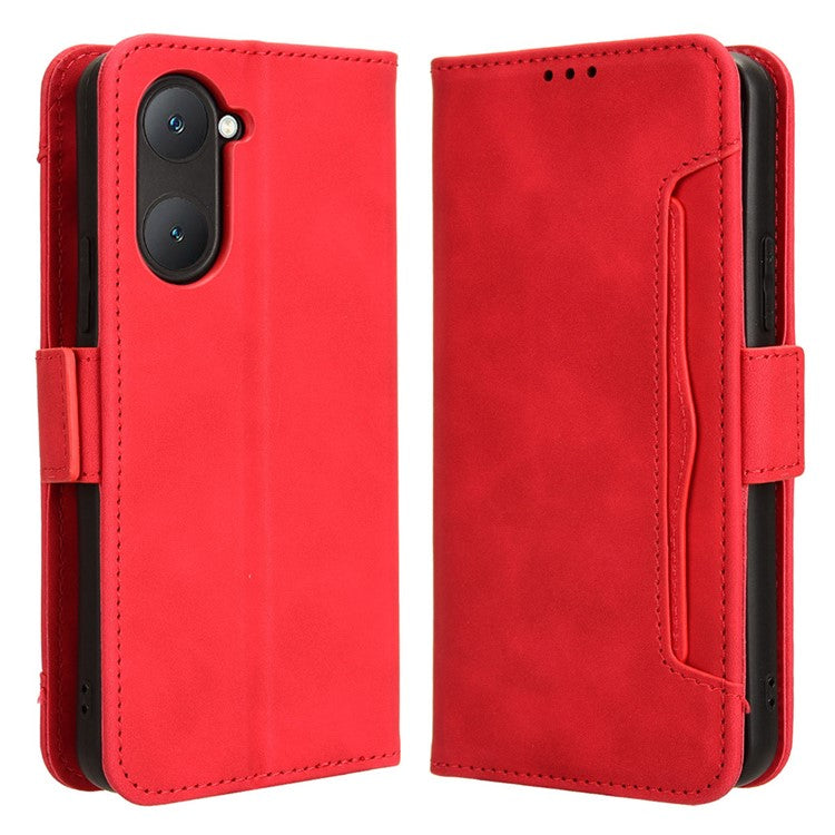 For vivo Y28s 5G / T3 Lite 5G / Y03 / Y18 4G / Y18e 4G Leather Case with Multiple Card Slots Full Protection Wallet Phone Cover - Red