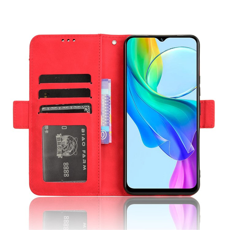 For vivo Y28s 5G / T3 Lite 5G / Y03 / Y18 4G / Y18e 4G Leather Case with Multiple Card Slots Full Protection Wallet Phone Cover - Red