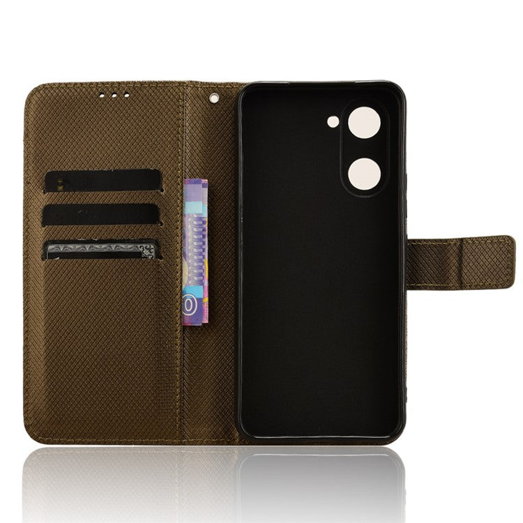 For vivo Y28s 5G / T3 Lite 5G / Y03 / Y18 4G / Y18e 4G Wallet Case Diamond Texture Stand PU Leather Phone Cover - Brown