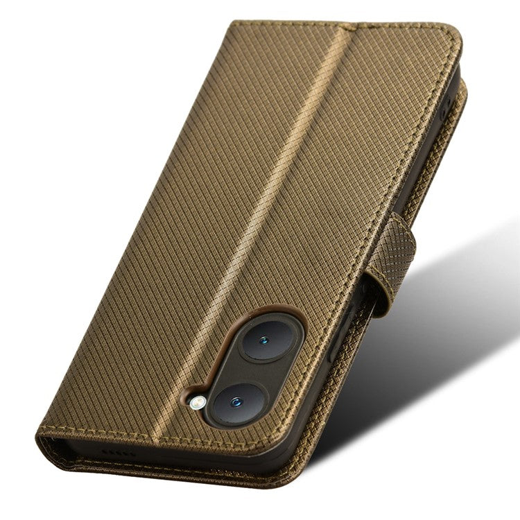 For vivo Y28s 5G / T3 Lite 5G / Y03 / Y18 4G / Y18e 4G Wallet Case Diamond Texture Stand PU Leather Phone Cover - Brown