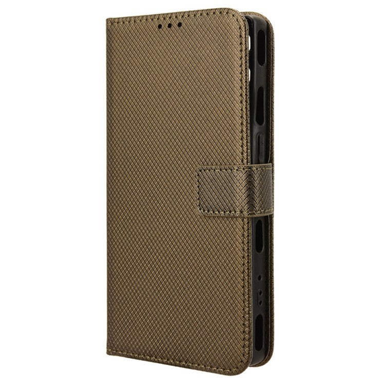 For vivo Y28s 5G / T3 Lite 5G / Y03 / Y18 4G / Y18e 4G Wallet Case Diamond Texture Stand PU Leather Phone Cover - Brown