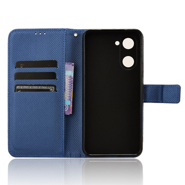 For vivo Y28s 5G / T3 Lite 5G / Y03 / Y18 4G / Y18e 4G Wallet Case Diamond Texture Stand PU Leather Phone Cover - Blue