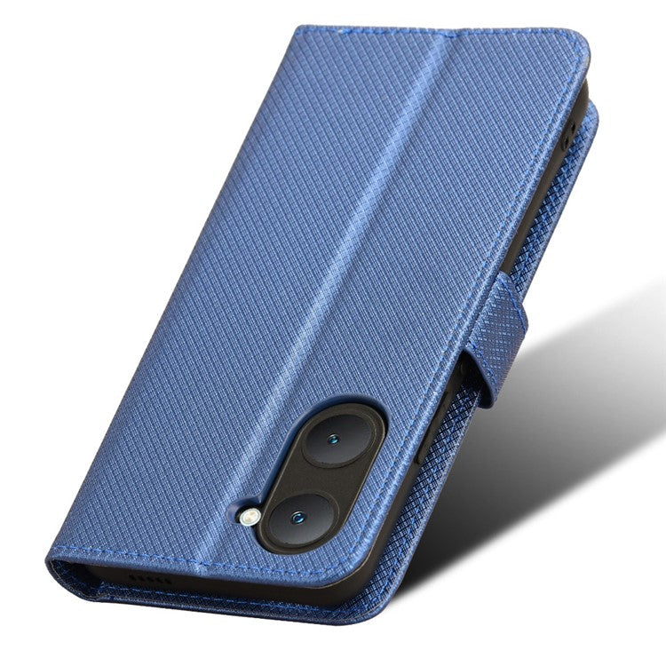 For vivo Y28s 5G / T3 Lite 5G / Y03 / Y18 4G / Y18e 4G Wallet Case Diamond Texture Stand PU Leather Phone Cover - Blue