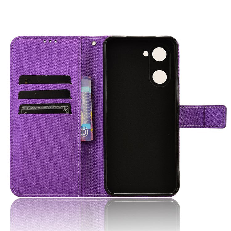 For vivo Y28s 5G / T3 Lite 5G / Y03 / Y18 4G / Y18e 4G Wallet Case Diamond Texture Stand PU Leather Phone Cover - Purple