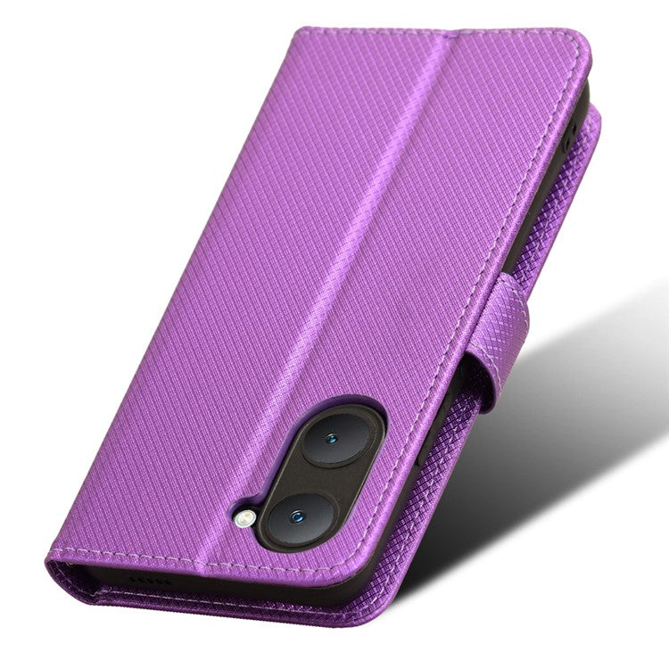 For vivo Y28s 5G / T3 Lite 5G / Y03 / Y18 4G / Y18e 4G Wallet Case Diamond Texture Stand PU Leather Phone Cover - Purple