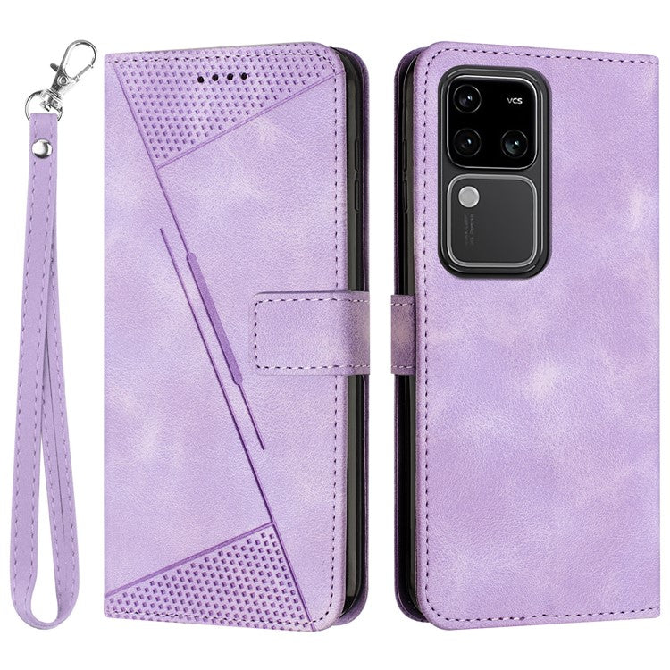 For vivo S18 5G / S18 Pro 5G / V30 5G / V30 Pro 5G Case Triangle Imprinted Leather Phone Cover with Stand - Purple