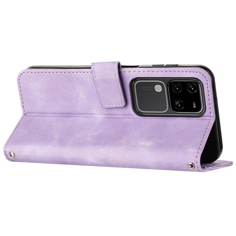 For vivo S18 5G / S18 Pro 5G / V30 5G / V30 Pro 5G Case Triangle Imprinted Leather Phone Cover with Stand - Purple