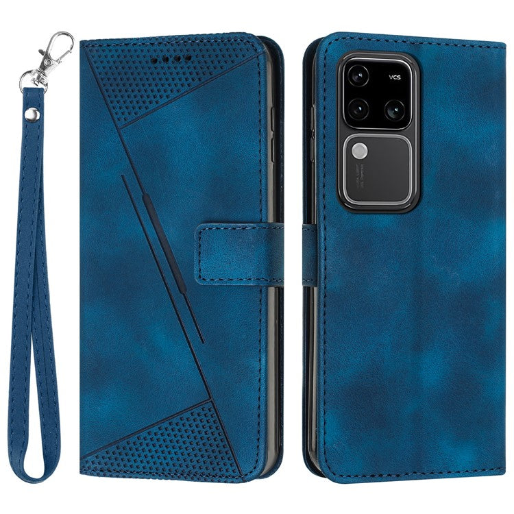 For vivo S18 5G / S18 Pro 5G / V30 5G / V30 Pro 5G Case Triangle Imprinted Leather Phone Cover with Stand - Sapphire