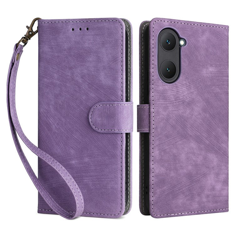 For vivo Y28s 5G / T3 Lite 5G / Y03 / Y18 4G / Y18e 4G Case PU Leather Stand RFID Blocking Flip Phone Cover with Strap - Purple