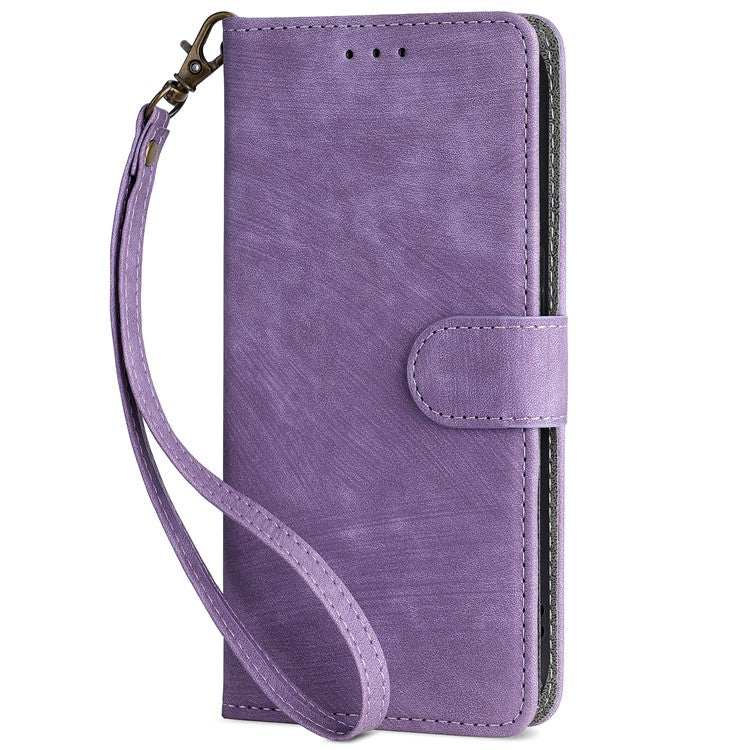 For vivo Y28s 5G / T3 Lite 5G / Y03 / Y18 4G / Y18e 4G Case PU Leather Stand RFID Blocking Flip Phone Cover with Strap - Purple