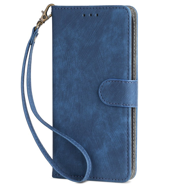 For vivo Y28s 5G / T3 Lite 5G / Y03 / Y18 4G / Y18e 4G Case PU Leather Stand RFID Blocking Flip Phone Cover with Strap - Blue