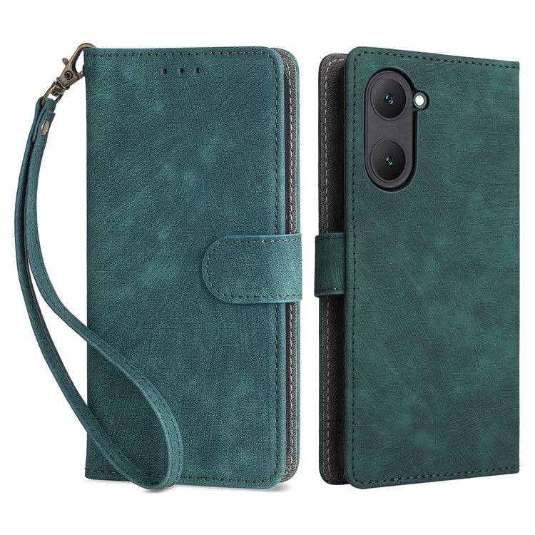 For vivo Y28s 5G / T3 Lite 5G / Y03 / Y18 4G / Y18e 4G Case PU Leather Stand RFID Blocking Flip Phone Cover with Strap - Green