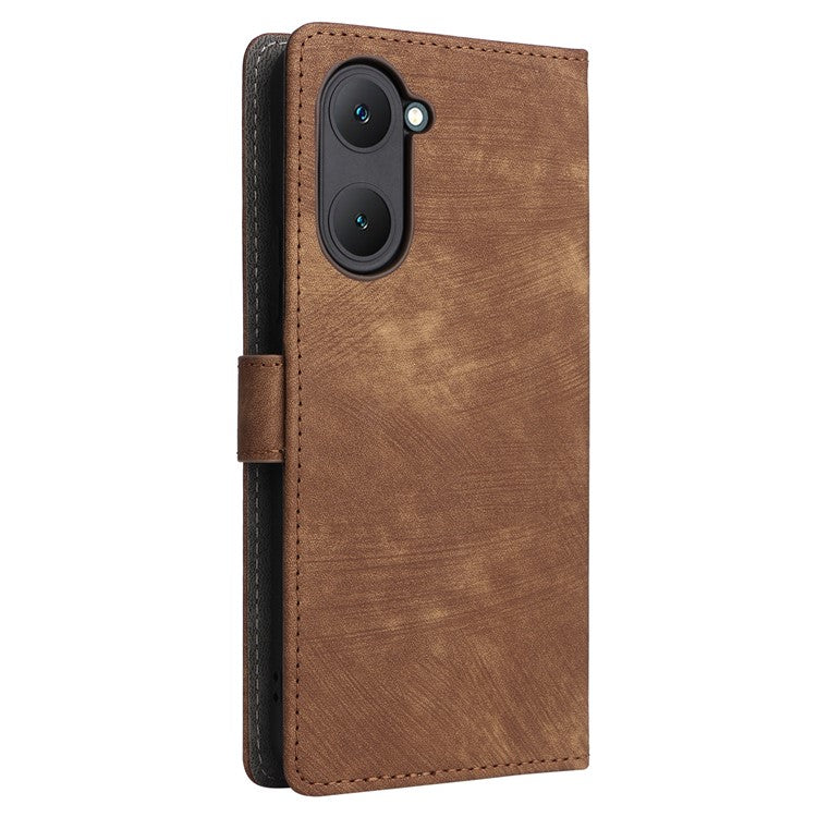 For vivo Y28s 5G / T3 Lite 5G / Y03 / Y18 4G / Y18e 4G Case PU Leather Stand RFID Blocking Flip Phone Cover with Strap - Brown